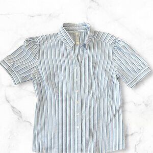 L.A. Blues Women Button Down Shirt Striped Size Medium Short Sleevess, Pre-owned